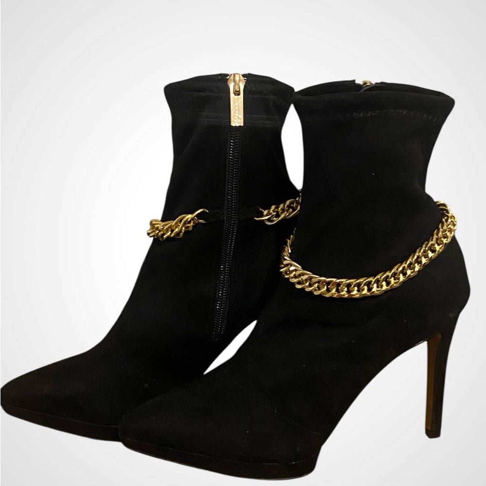 Jessica Simpson | JS Black Stiletto Heeled Boots with Gold Chain | Sock Booties - Picture 11 of 14